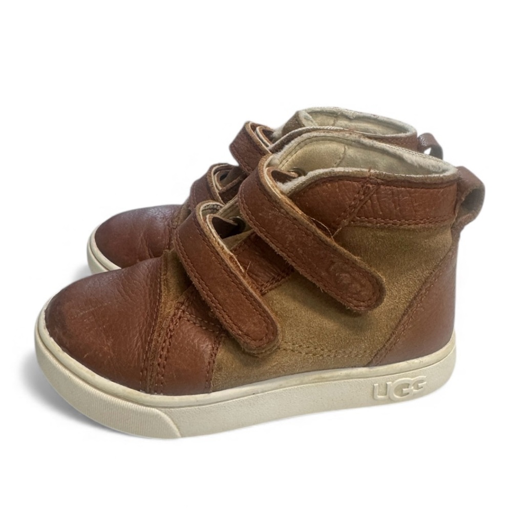 UGG Brown and Tan Kids  Leather Boots Size 9 - Picture 6 of 7